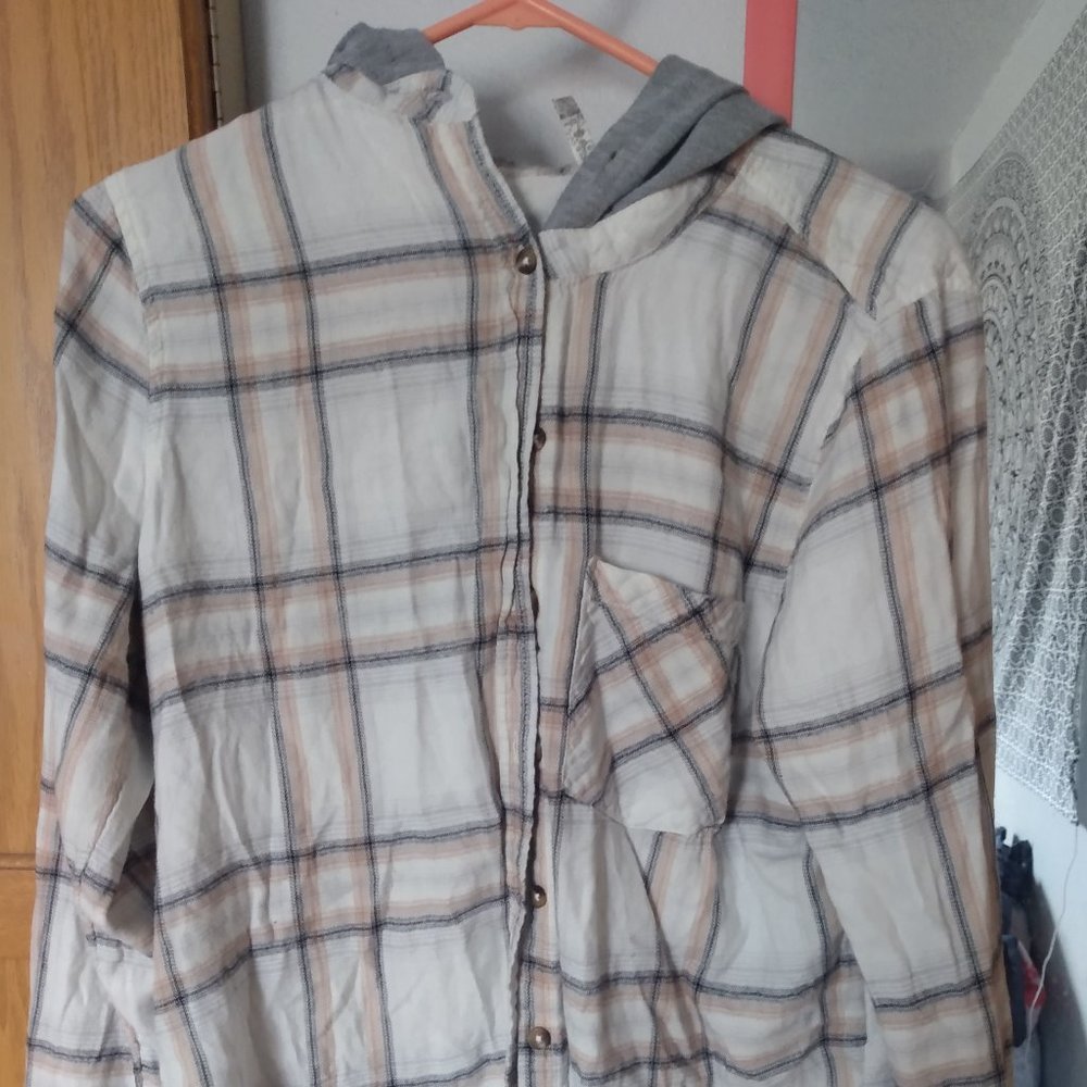 flannel shirt with grey hood